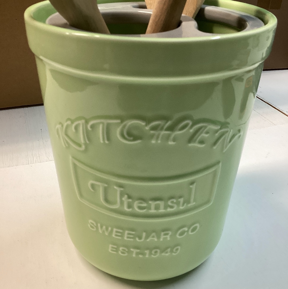 Sweejar utensil holder lid trivet green farmhouse Vase